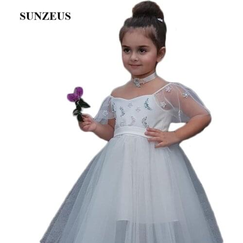 Flower Girls Dresses Floor Length 2021 Newly Child Wedding Party Gowns Long Beaded Star and Moon Tulle Skirt First Communion