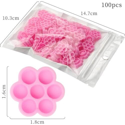 Grafting Eyelash Glue Water Drop Glue Cup 2-in-1 Glue Station Flower-shaped Pink Glue Glue Cup 100pcs
