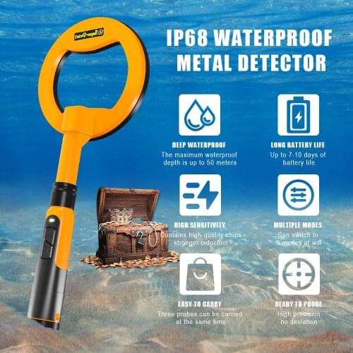 Handheld Metal Detector Treasure Hunter IP68 Sound Vibrations Dual Mode Diving Mode LED Alarm 3 In 1 Round Probe Metal Detector