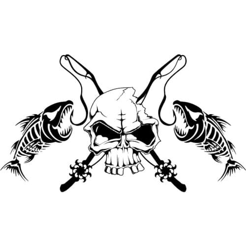 19.7*11.1CM Coolest Decals Fishing Skull Skeleton Fish Rod Reel Hook Car Sticker Truck Window Vinyl Decal Sticker KK