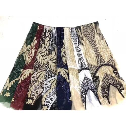 Sequined Net Lace Fabric African Sequins Wedding Laces Blue Color 2019 High Quality Guipure Lace Dress Fabrics FJDYS43