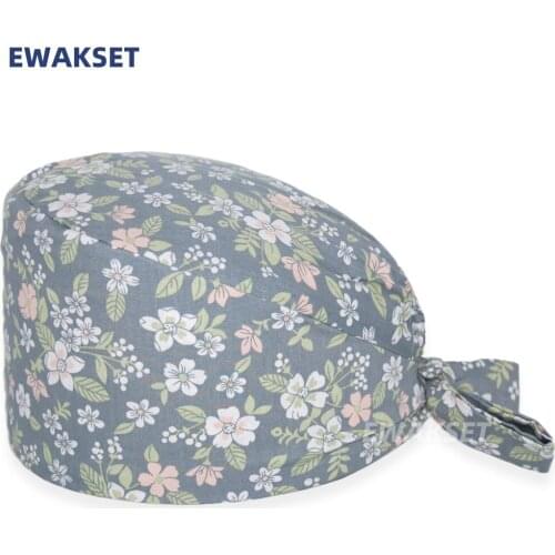 Unisex flowers printing adjustable scrub hat beauty salon nursing cap Health service work Caps pet shop scrubs cap nursing cap