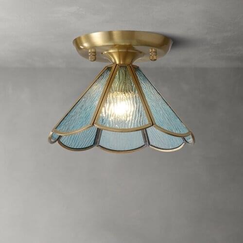Nordic Copper Luxury Children Room petal Ceiling Lamp Sweet Bedroom DIning Room Hallway Ceiling Lights Blue Pink Glass Lighting