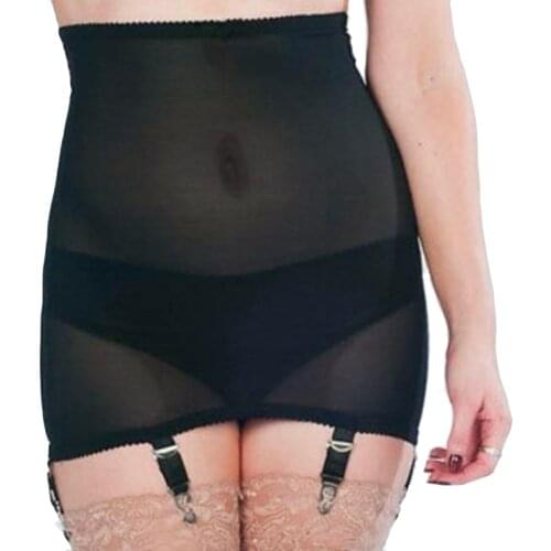 Vintage High Waist Garter Belt Mesh Suspender Belt 6 Straps High Waist Transparent Garters for Stockings Pantyhose Lingerie