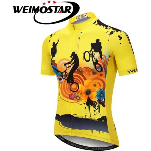 Weimostar Short Sleeve Cycling Clothing Top Yellow Bicycle Jersey Cycling Jersey Mtb Bicycle Clothes Bike Wear Maillot Roupa