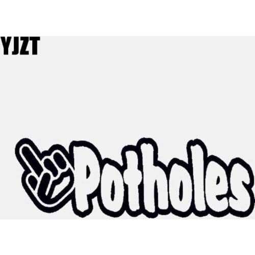YJZT 14.3CM*4.9CM Funny Car Sticker Vinyl Decal Potholes Middle Finger Black/Silver C3-1889