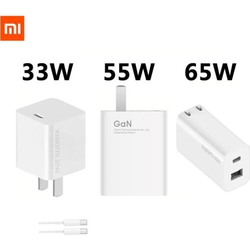 Xiaomi 33W,55W, 65W GaN Fast Charger Type-C Charging Cable Quick Charger GaN Technology Safe Power Adapter for Andriod Chargeur