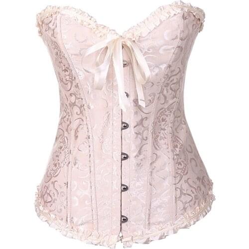 Women Waist Corsets Skin Color Corsets and Bustiers Double Shapewear Waist Cincher Lace-Up Overbust Plus Size Lingerie