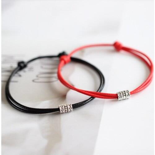 1/2pcs Adjustable Black Red Leather Rope Bracelet Couple Jewelry Handmade Braided Charm Bracelet Women Men Thread Jewelry Gift