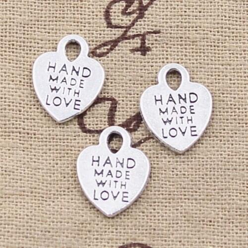 15pcs Charms Heart Hand Made With Love 15x12mm Antique Making Pendant fit,Vintage Tibetan Bronze,DIY Handmade Jewelry