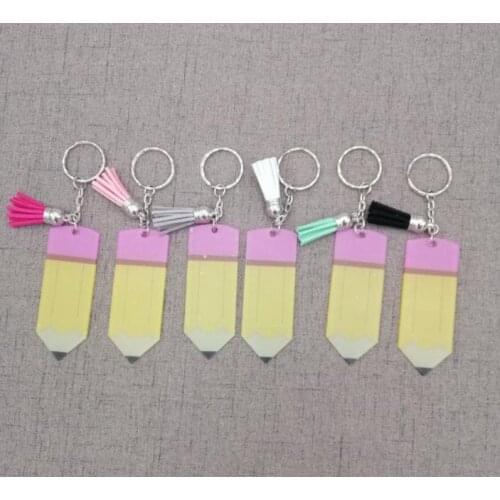200pcs/lot Teachers' day acrylic keychain monogram good quality personalize pencil keychains hot selling back to school SN2094