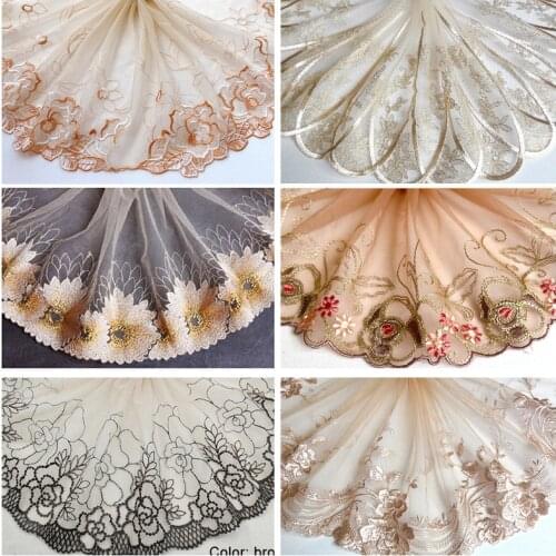 3 Meters Yellow Brown Orange Mesh Embroidery Lace Trim DIY Handmade Garment Needlework Sewing Accessories Doll Decoration 103