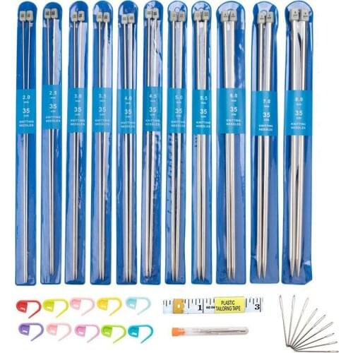 42pcs Single Point Knitting Needles Tool Kit Stainless Steel Hand Knitting Needles 25cm/35cm Length 2.0-8.0mm For DIY Sewing