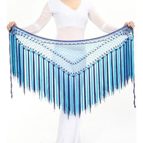 5 Color Belly Dance Clothes Accessories Multicolor Long Tassel Triangle Belt Hand Crochet Belly Dance Hip Scarf