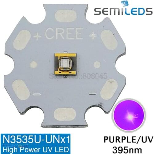 5pcs/lot! SemiLEDs 3W Ultra Violet Purple 3W 395nm - 400nm High Power UV LED Emitter 3.6-3.8V 350- 1000mA on 20mm Aluminum PCB