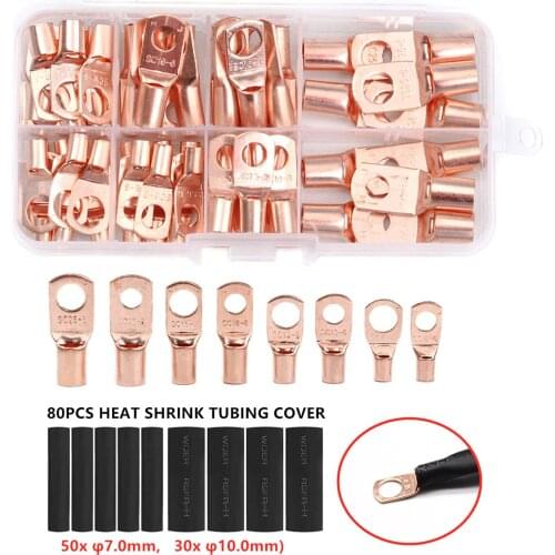 60X Assortment Electrical Wire Crimp Copper Lug Cable Bare Connector Terminal Kit