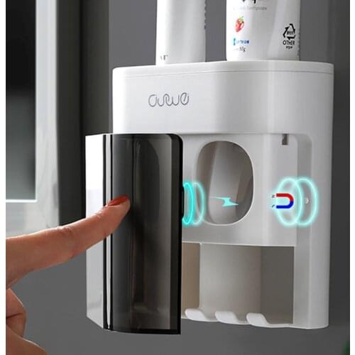 Automatic Toothpaste Dispenser Wall Mount Dust-proof Toothbrush Holder Wall Mount Storage Rack Bathroom Accessories Set Squeezer