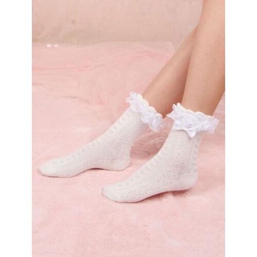White Lolita Socks Cotton Corchet Lace Ruffles Short Sweet Lolita Socks