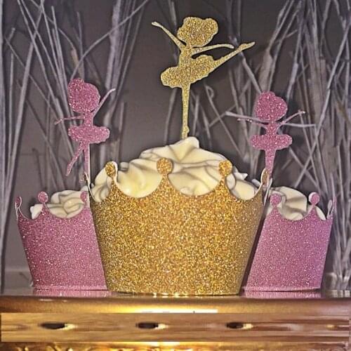 Glitter Ballerina Cupcake Wrapper and Topper set holders wedding Valentines day bridal shower Supplies