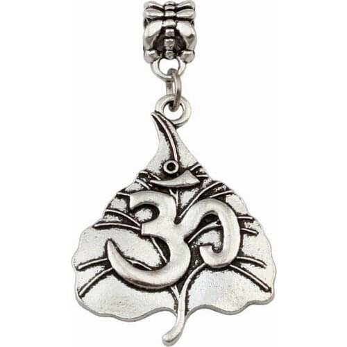 30pcs/lot Dangle Zinc alloy Tree leaf OM Yoga Sign Charm Beads Fit European Bracelets Jewelry DIY 24.8x44.2mm A-383a