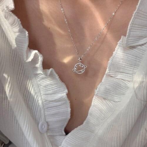 S925 sterling silver jewelry with planet temperament flashing rhinestone asteroid clavicle chain necklace for female wholesale