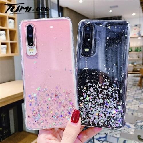 Silver Foil Star Bling Glitter Back Phone Cover For Huawei Y5P Y6P Y7P Y7A Y8S Nova 7 Pro 8 SE P20 Lite 2019 P40 P50 Pro Case