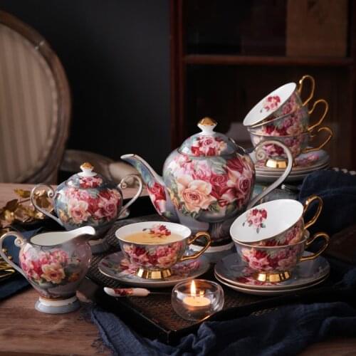 European Bone China Teaset 21pcs Creative Coffeeware Vintage English Afternoon Tea Cups And Saucers Milk Sugar Pot Home Office