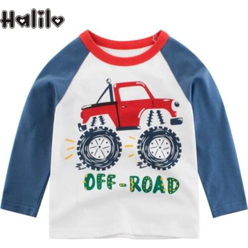 Halilo Boys Long Sleeve Tshirt Cartoon Car Print Cotton Birthday Toddler Boy Shirts Children Clothing Spring Autumn Kids T Shirt
