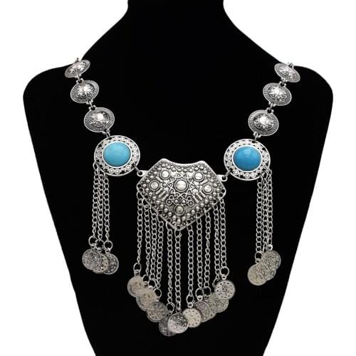 Gypsy Dnacer Bohemian Vintage Plated Inlay Acrylic Stone Chokers Necklaces Coins Tassel Pendant Waist Chain Women Jewelry