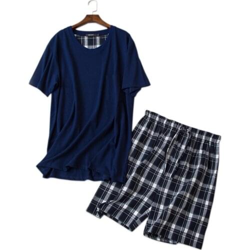 Summer Casual shorts pajamas sets men short sleeve nightwear 100% cotton O-neck sleepwear men pijama hombre