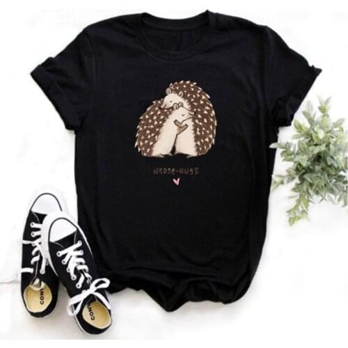 LINNA plus size T-shirt ladies hug hedgehog print top O-neck ladies T-shirt 2020 short sleeve Harajuku tee