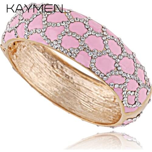 Fashion Bohemia Style Rhinestone Enamel Cuff Bangle Bracelet for Women Golden Plated Party Jewelry Bangle 2 Colors