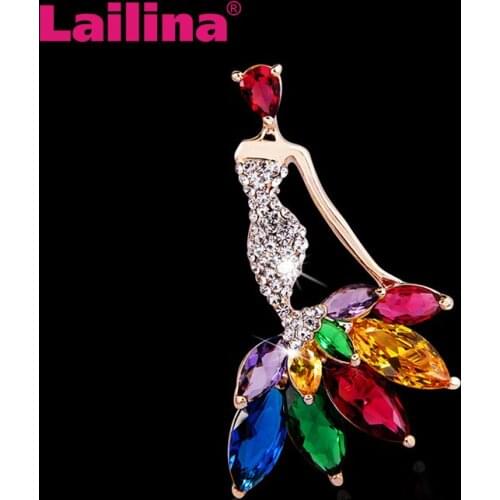 Fashion Style Gold Plated Crystal Rhinestone Mermaid Brooches Acrylic For Lady Jewelry Gift