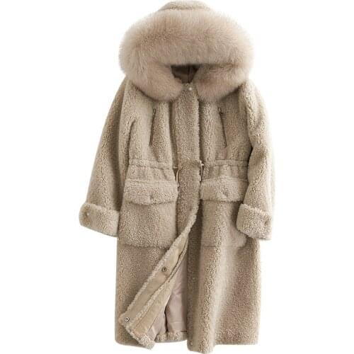 Real Sheep Shearing Winter Coat Fox Fur Collar Wool Jacket for Women Clothes 2020 B18F38735 YY222