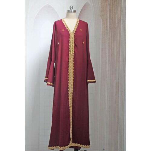 New Arrival Eid Djellaba Diamond Abaya Dubai Full Length Embroidery Muslim Dress Turkey Muslim Dress Islam Abayas With Belt WY82