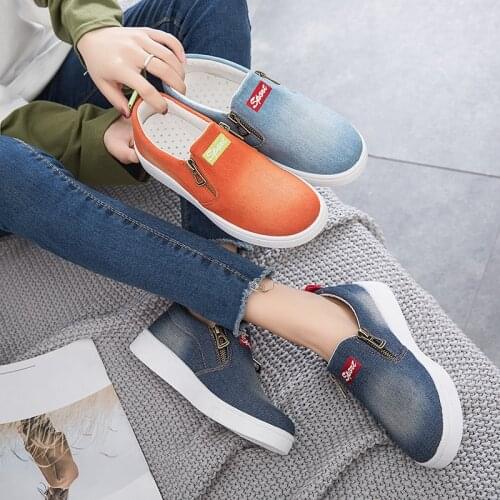 Casual Women Shoes Women Flats Denim Shoes Fashion Women Sneakers Ladies Board Shoes Blue Orange Spring Autumn Female Shoes