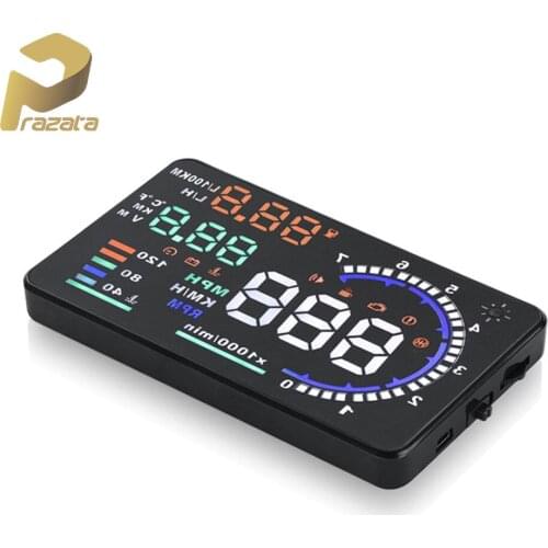 Prazata Car Head Up Display 5.5 inch HUD LED Windscreen Projector OBD2 Scanner Speed Warning Fuel Consumption Data Diagnostic A8