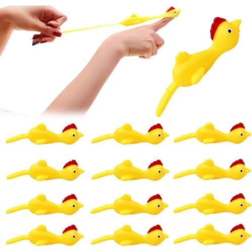 12pcs Funny Laugh Rubber Chicken Stretchy Flying Turkey Finger Birds Sticky Fidget Toy For Kids Adults