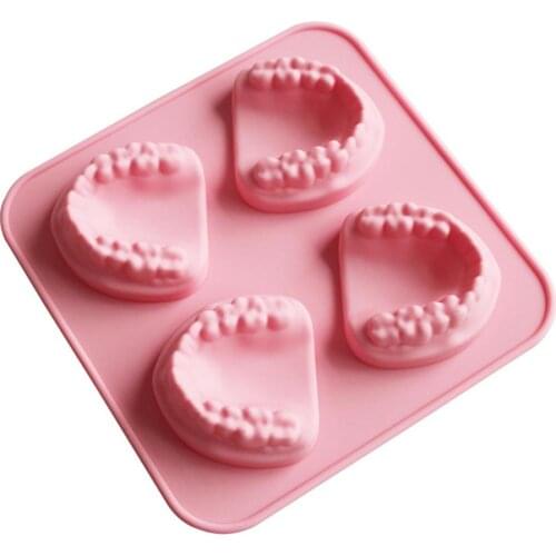 4 Hole Denture Shaped Ice Tray Mold Silicone Ice Cube Trays Carving Mold DIY Ice Cream Mold Gag Gift for Dentists or Seniors