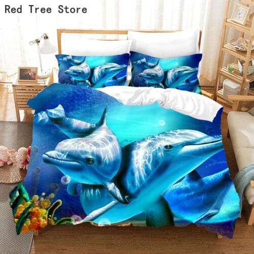 Cute Dolphin 3d Bedding Sets Single Double Queen King Size Quilt Duvet Cover With Pillowcase 2/3 PCS Animal Design Bedclothes