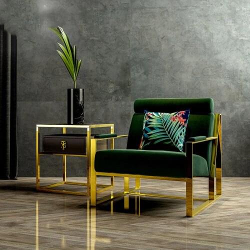 Modern minimalist golden stainless steel lounge chair model room designer velvet fabric single small sofa