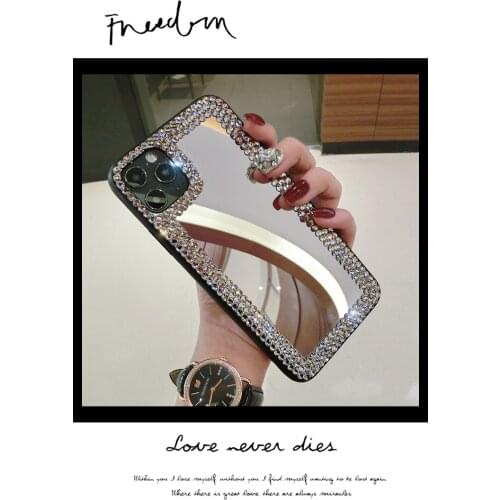 Crystal Diamond Make Up Mirror Glass Case Cover For iPhone 11 Pro XS Max XR X 8 7 6 6S Plus Samsung Galaxy Note 10 S10E/9/8 Plus