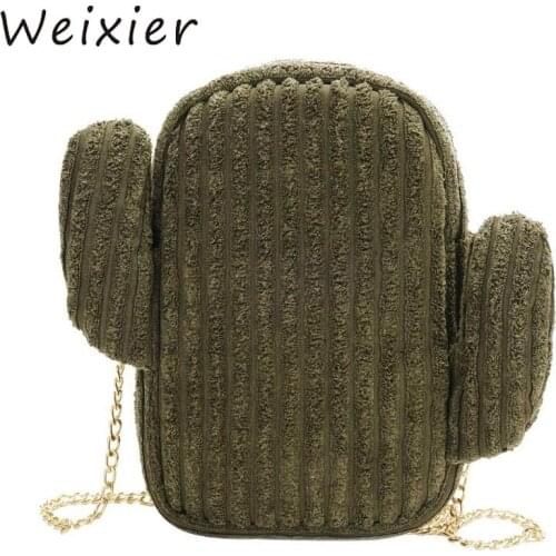 WEIXIER 2019 Fashion Teenage Girl Plant Cactus Shape Messenger Bags Chain Crossbody Bag for Women Bolsa Feminina V4-21