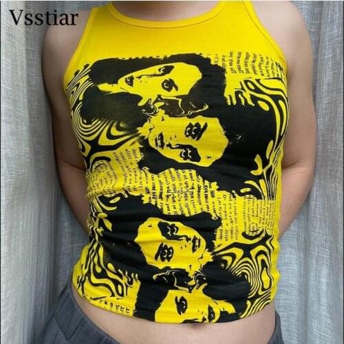 Vsstiar Printed Hip Hop Crop Tops Summer Casual Portrait Woman T-Shirt Y2K Streetwear Fashion Harajuku Women Sexy Tank Tops