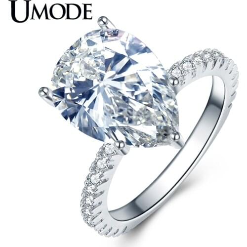 UMODE Jewelry Fashion New Big Luxury Water Drop Zircon Eternity Rings for Women White Gold Wedding Band Jewelry AUR0577A