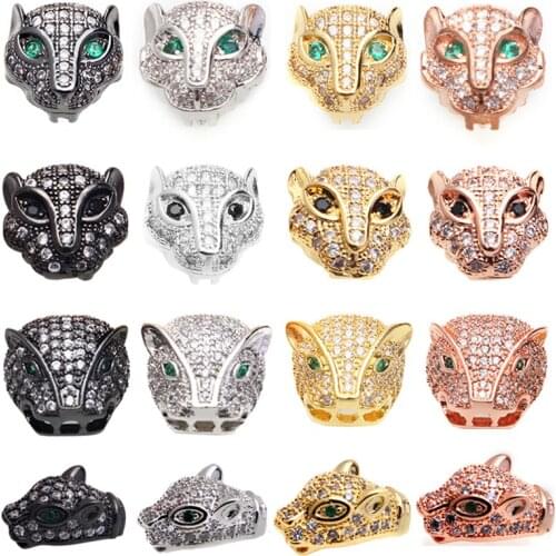 Magic Fish 1pcs DIY beads Leopard head Copper Inlaid white zircon Drop shipping Supplies for charms jewelry sieraden maken