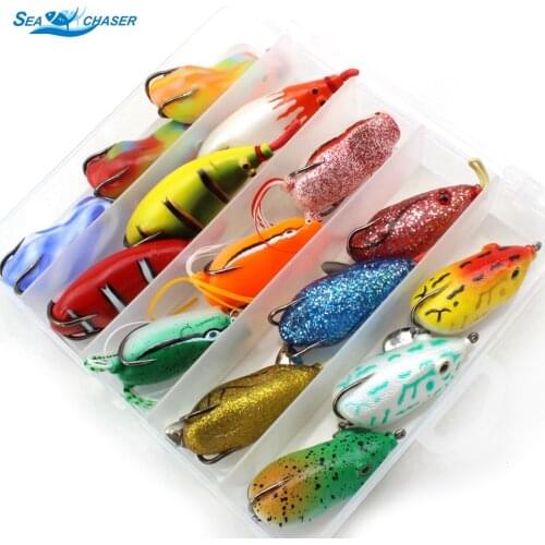 High Quality 15pcs 15colors Topwater Frog and Mouse Hollow Body Soft Fishing Lures Bass Hooks Baits Tackle Set and Tackle Box