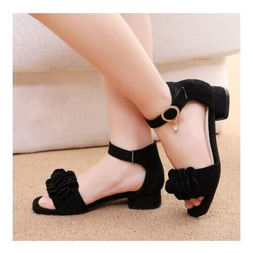 Suede Flowers Childrens Sandals Girls Shoes Summer 2020 New High-heeled Korean Princess Beach Shoes Big Kids Performance Shoes