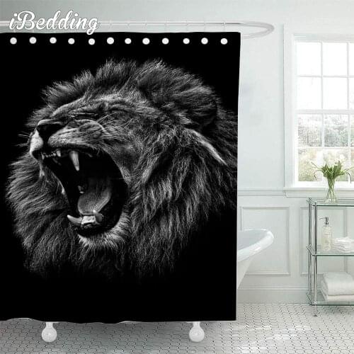 Angry Lion and Leopard Shower Curtain 3D Printed Cartoon Anime Animal Bathroom Waterproof Shower Curtains with Hooks Bath Decor
