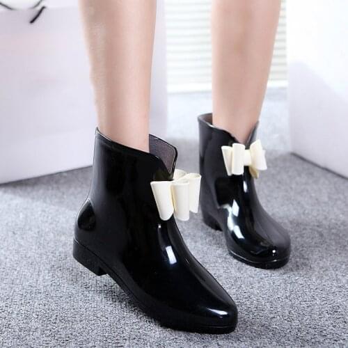 Women Rain Shoes Ankle Rain Boots Platform RainBoots Ladies Waterproof Work Boots 2021 Cute Bow Flower Footwear Zapatos De Mujer